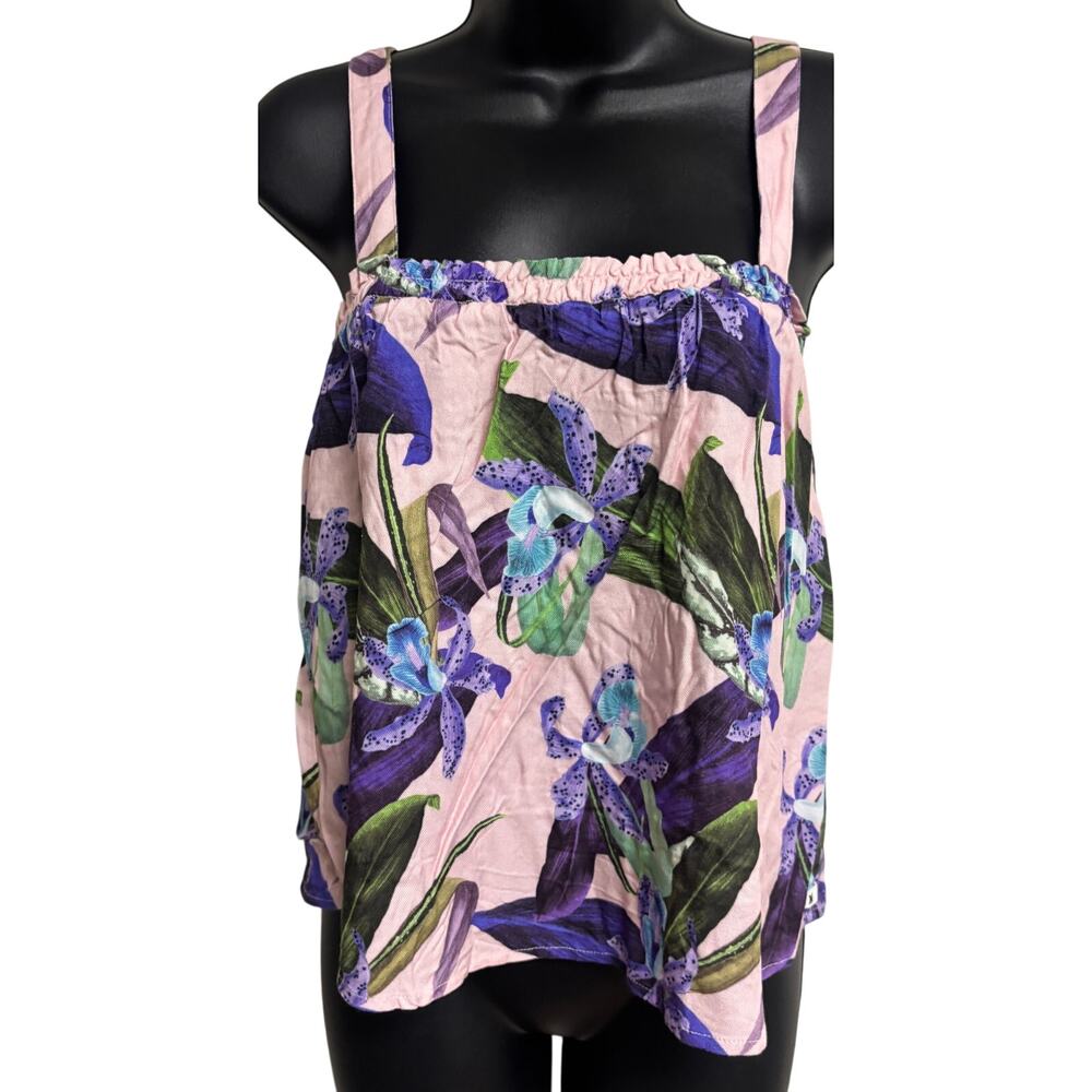 Hurley Lei Tank Top Floral Pink Purple Strappy Lightweight Women Medium New